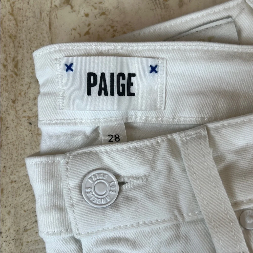 PAIGE Cindy Crop “crisp white” with distressed hem jeans womens 28 - Picture 4 of 13